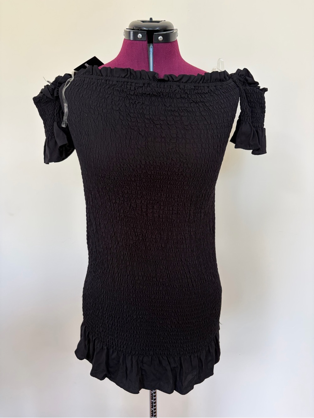 FashionNova Keep Me Close dress - Black Off-Shoulder Smocked Ruffle Top - NWT